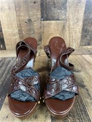 Gucci Crocodile Brown Leather Straps Wooden Sandal Size 11